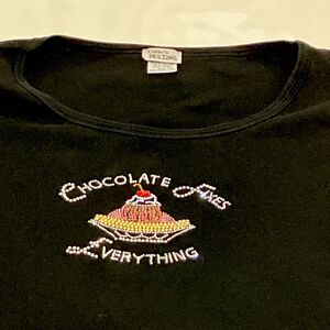 CHOCOLATE FIXES EVERYTHING Rhinestones Bling Embellished Shirt Women's 3X
